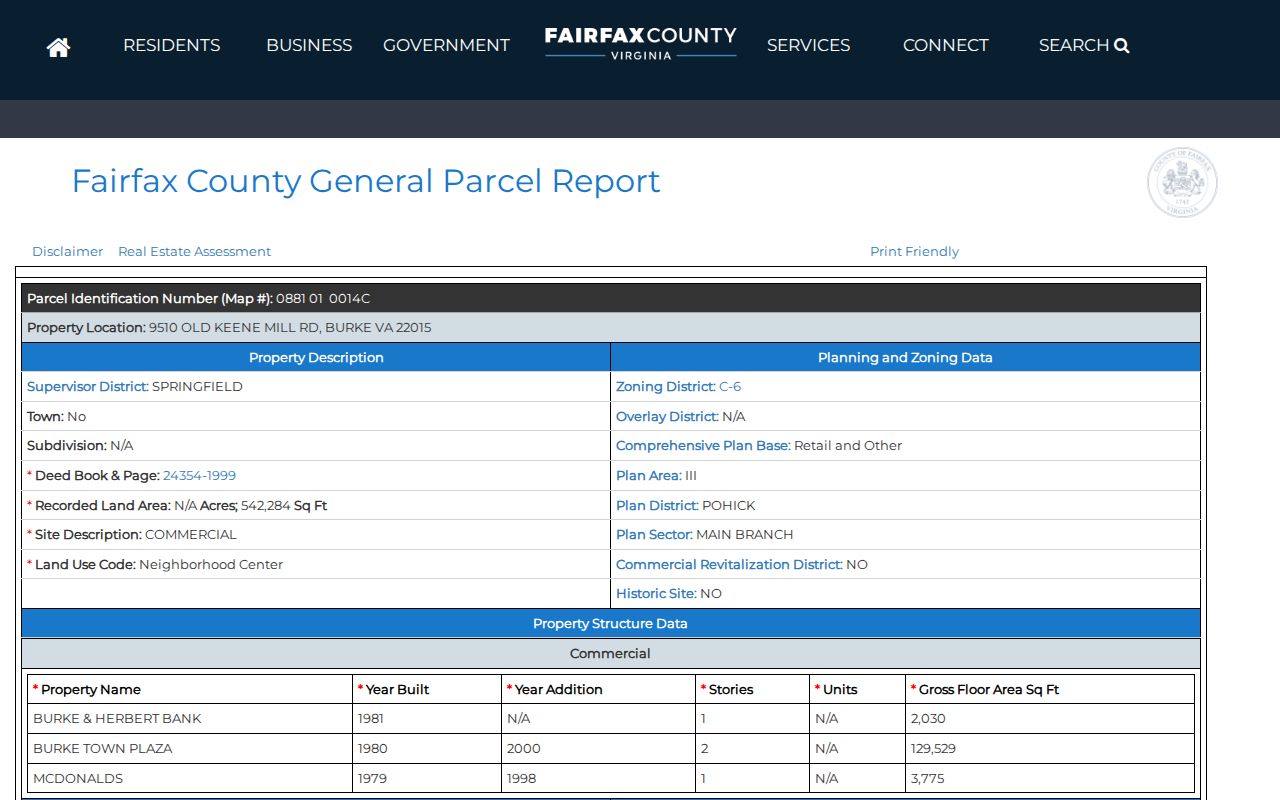 Burke residents directory parcel report with situs owner and map number