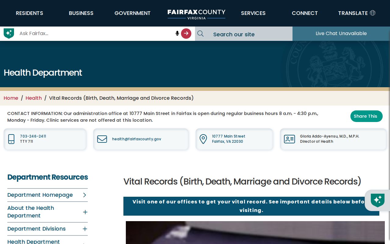 Burke residents directory Fairfax vital records eligibility information