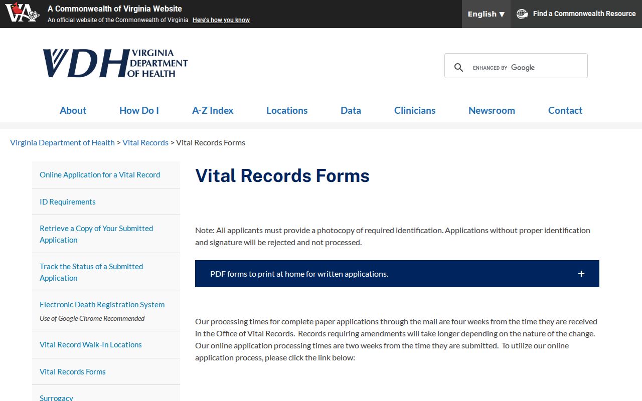 Burke resident lookup Virginia vital-record application forms